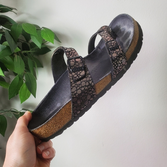 Birkenstock Shoes - BIRKENSTOCK Birko Flor Mayari Metallic Stone Print Slip On Sandals Toe Loop 42
